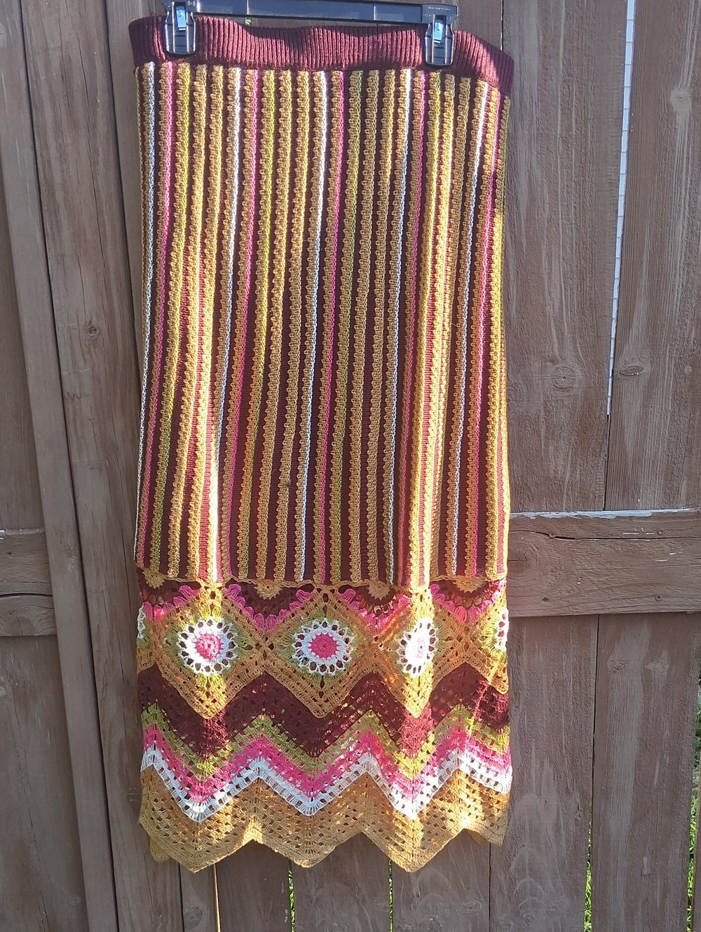 Multicolor Crochet Maxi Skirt - Yellow, Pink & Brown Xl